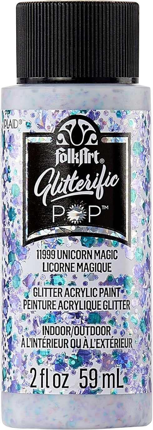 FolkArt Glitterific Pop Acrylic Craft Paint, Unicorn Magic 2 fl oz Premium Glitter Finish Paint, Perfect For Easy To Apply DIY Arts And Crafts, 11...
