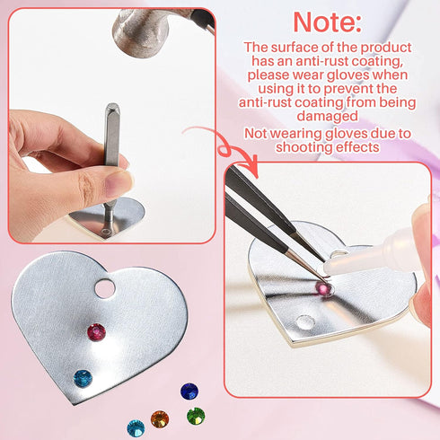 Flat Back Crystals Setter Metal Stamping Punches Kit includes 3 Pieces Jewelry Metal Stamping Tool for DIY, 1.8 mm, 2.5 mm, 4 mm and 1500 Pieces M...