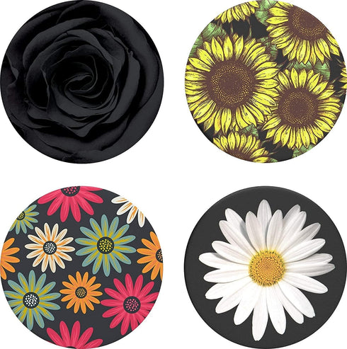 Multi-Function Cell Phone Stand, Sunflower Modern Grey Florals White Daisy Expanding Stand Grip for Smartphones and Tablets (4 Pack)...