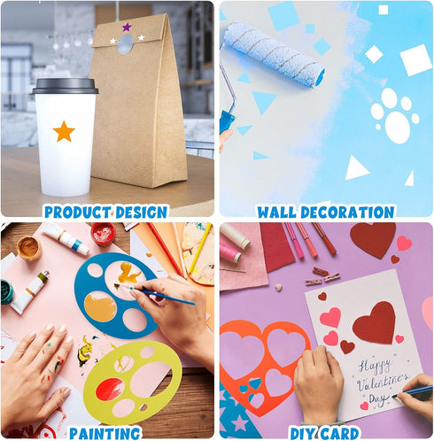 12 Pieces Geometric Stencils Template Set for Kids Children Simple Drawing Stencils Colorful Art Painting Template for Toddlers Preschooler Learni...