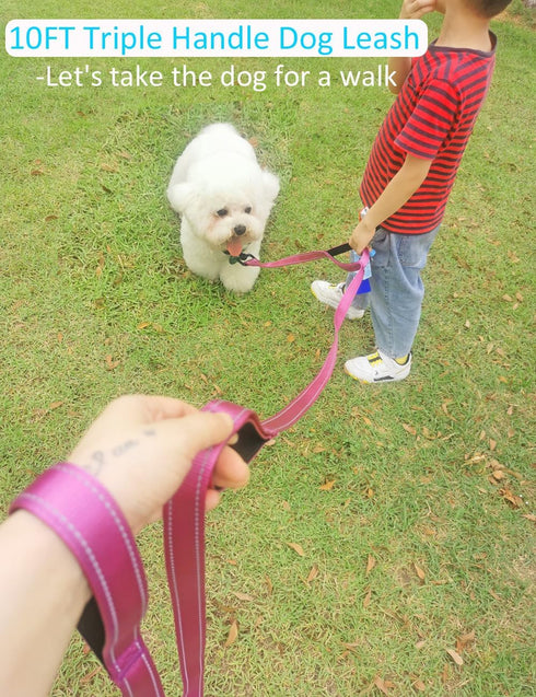 3 Handle Dog Leash, 10FT Triple Handle Dog Leash Reflective Stitching, Three Padded Traffic Handles, Heavy Duty Dog Leash, Training Dog Lead for C...