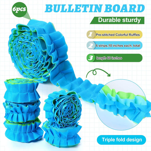 60 ft Ruffled Bulletin Board Borders Decoration Non Woven Fabric Bulletin Board Ocean Trim Blue Green Bulletin Board Border Poster Board Decoratio...