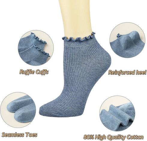 Mcool Mary Womens Ankle Ruffle Socks Casual Cotton Frilly Breathable Cute Knit Lettuce Trim No Show Socks 6 Pack...