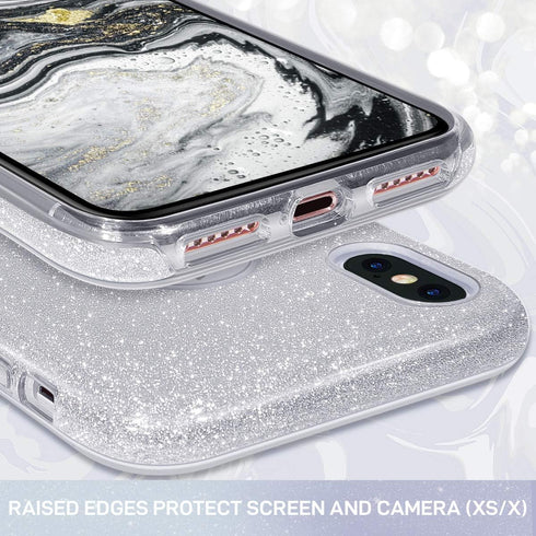MILPROX Glitter Case Compatible for iPhone Xs, Shiny Sparkle Bling, 3 Layer Hybrid Protective Soft Phone Case Compatible for iPhone X...