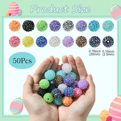 UR URLIFEHALL 50 Pcs Chunky Resin Rhinestone Beads Round Disco Ball Beads 20mm Bubblegum Beads Berry Beads for Making Supplies...