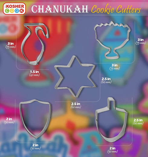 Hanukkah Cutters and Stainless Steel Chanukah Cookie Cutters, 5 Piece Set...