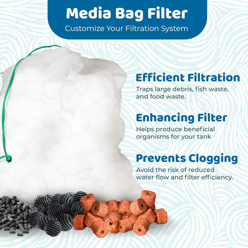 SunGrow Media Filter Bags, 10 White Mesh Nylon Pouch with Green String for Holding Aquarium Media, 8 x 5.5 - Inches...