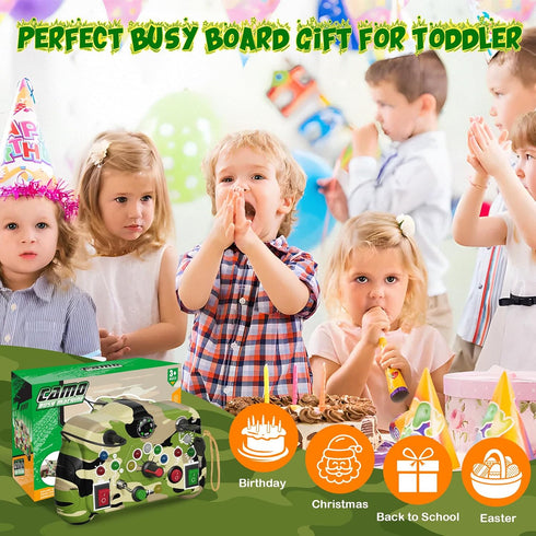 Montessori Busy Board with Led Light Switch, Sensory Montessori Travel Board for Toddlers 1-3, Camouflage Theme Toddler Educational Activities Toy...
