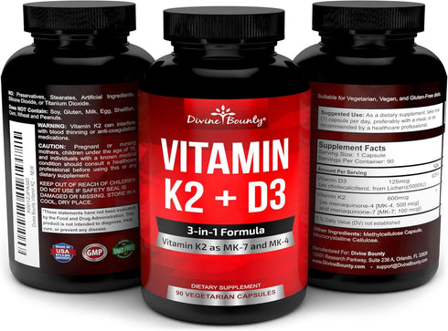 Vitamin K2 (MK7 & MK4) with D3 Supplement - Vitamin K & D as MK-7 100mcg, MK-4 500mcg, and 5000 IU Vitamin D3 3-in-1 Formula - Bone and Heart Supp...