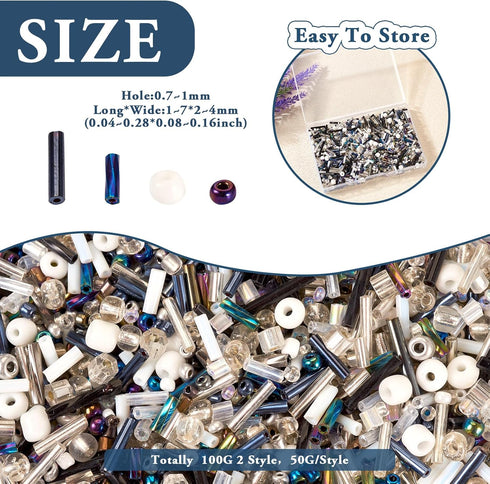 Black White Assorted Glass Seed Beads Kit Small Rondelle Pony Tube Bugle Beads Crystal Embroidery Beads for Crafts DIY Friendship Bracelets Jewelr...
