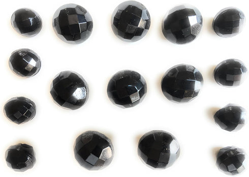 16 Jet Glass Black Buttons Faceted Set Black Ball Buttons for,Blouses, Shirts Etc...