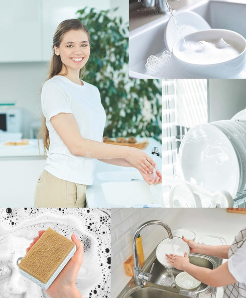 Natural Kitchen Sponges Compostable Cellulose and Coconut Scrubber Sponge Pack 6 Eco Walnut 100% Coconut Sponge Eco Friendly Biodegradable Non Scr...