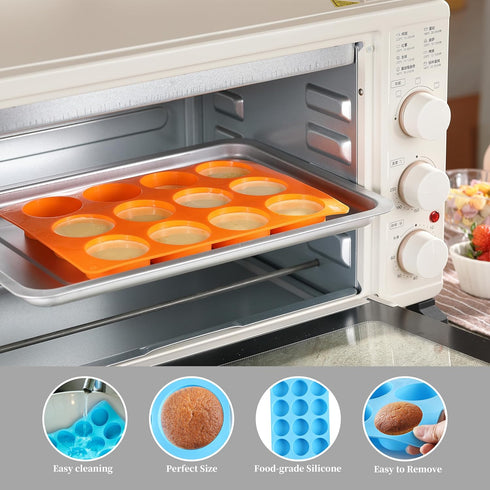 2PCS Silicone Oreo Molds, LCCOWOT 12 Cavity Cookie Chocolate Round Silicone Mold, Baking Mold for Chocolate, Oreo, Cookie, Cany, Mini Cake, Dishwa...
