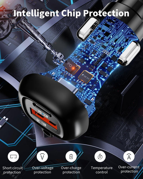 SUNDAREE USB C 96W Super Fast Car Charger PD & QC3.0 with 5ft 45W Type C Coiled Cable, Car Phone Charger Adapter for iPhone 15 14 13 12 11 Pro Max...