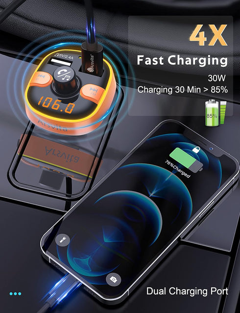 Upgraded Arsvita Bluetooth FM Transmitter for Car, Radio Receiver/Audio Adapter with Dual Car Charger, Support QC3.0 Quick Charging, Hands-Free Ca...