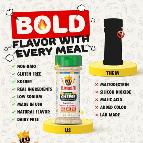 Cheese Flavored Seasoning Mix by FlavorGod - Premium All Natural & Healthy Spice Blend for Chicken, Vegetables, Salad, Pizza, Tacos, & Pasta - Kos...