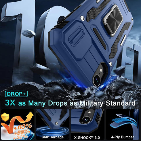 DEERLAMN for iPhone XR Case with Slide Camera Cover+Screen Protector (1 Pack),Rotated Ring Kickstand Military Grade Shockproof Protective Cover 6....