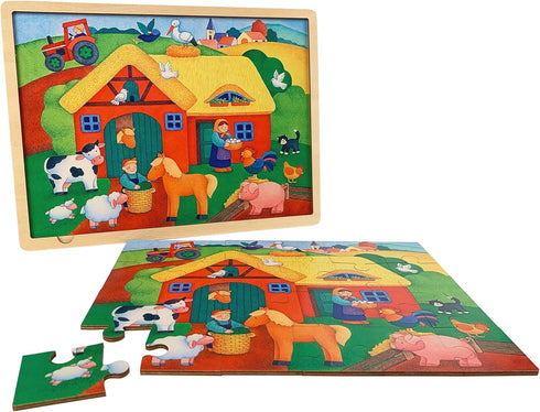 24 Piece Puzzles for Kids Ages 3-5 with Picture Underneath, Unique Shape Jigsaw Pieces Wooden Jigsaw Puzzle for 2 3 4 Year Old, Farm Animals Presc...