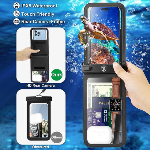 Double Space Waterproof Phone Pouch Case Compatible for Samsung Galaxy S24 S23 S22 S21 S20 S10 Note 20/10/9 up to 7", Cellphone Case Dry Bag Vacat...