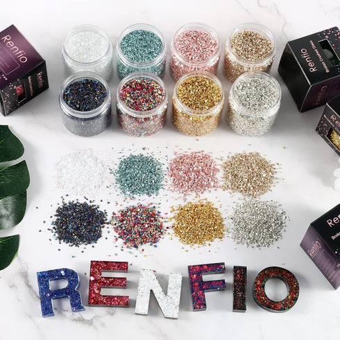 Renfio Broken Crushed Glass Glitter Shards Crush 2-4mm Irregular Small Chunky Chips 3.5 Oz (100g) High Luster Craft Sequins Gravel for DIY Phone C...