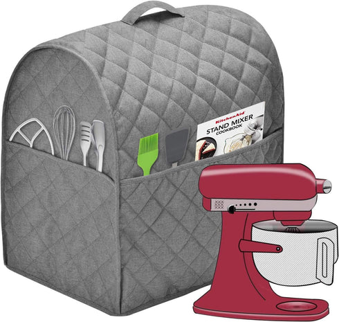 Stand Mixer Dust Cover with 3 Pockets Compatible with KitchenAid Tilt Head, Easy Cleaning,Can Ironable (Light Gray, Fits for 6-8 Quart)...