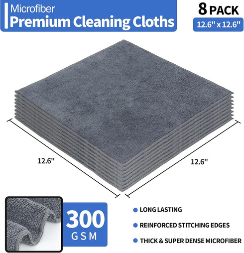Premium Microfiber Cleaning Cloth, 8 Pack Cleaning Rags, Lint-Free 300GSM High-Performance Ultra Absorbent, Reusable Cleaning Towels Washcloths fo...