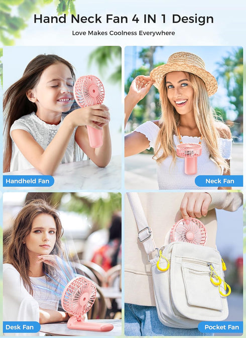 JZCreater 2Pack Mini Handheld Fan,Portable Hand Held Fan, 15H Cooling Fan, Quiet 4 Speed, USB Rechargeable Battery Operated Desk Fan, Small Electr...