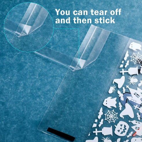 100 Pieces Halloween Treat Bags Clear Self-adhesive Candy Bags Cellophane Plastic Cookie Bags for Party Favors Halloween Decoration (100 Pieces, S...