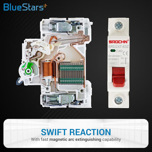 BlueStars 40 Amp DC Miniature Circuit Breaker, 120V/240V DC 1 Pole DIN Rail Mount for Battery & Solar Panels PV System, Thermal Magnetic Trip, Sin...