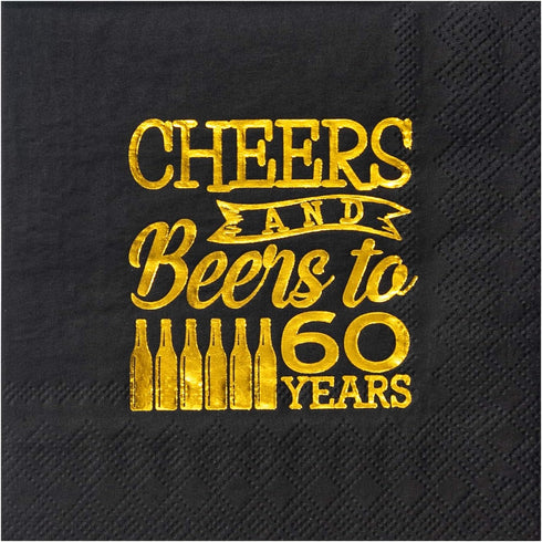 Crisky Cheers to 60 Years 60th Birthday Napkins Black and Gold 60th Brithday Decorations Birthday Party Supplies Beverages Napkins 60 PCS, 3-Ply...