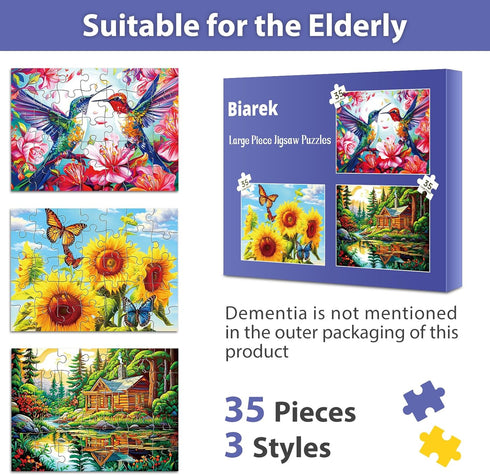 35 Large Piece Puzzles for Seniors Wooden Puzzle Dementia Alzheimer's Products Activities Memory Game for Patients in Nursing Home Easy Puzzle for...