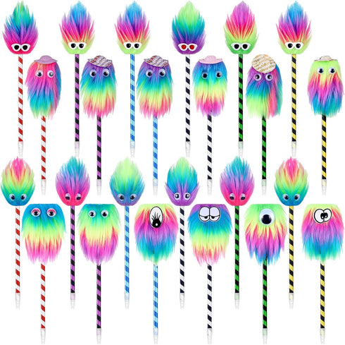 24 Pieces Rainbow Pens Cute Fluffy Pen Marabou Feather Pens Rainbow Fuzzy Pens Funny Pom Pom Pen for School Office Christmas Birthday Carnival Par...