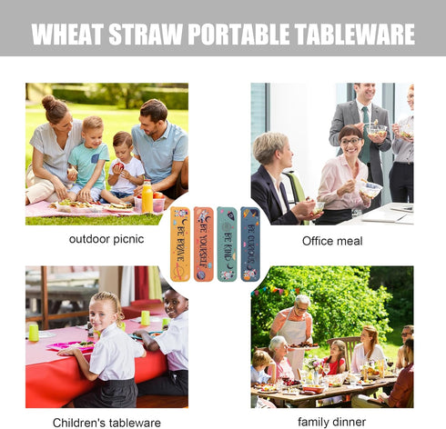 4 Sets Travel Utensils with Case - Astronauts Travel into Space, Wheat Straw Reusable Utensils Set with Case Portable Utensils Set with Case for T...