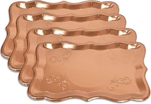Gift Boutique 10 Rose Gold Rectangle Trays, 9" x 13" Heavy Duty Disposable Paper Cardboard for Platters Cupcake Display Birthday Party Dessert Wed...