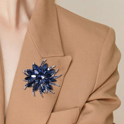 Flower Brooches Pin for Women Brides Created Crystal Brooch Blue?3Pcs?...