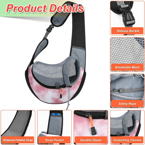 Cosmos Pet Dog Sling Carrier Breathable Mesh Pet Sling Bag Travel Pet Safe Carrier Hand Free Puppy Satchel with Padded Strap and Safety Rope for S...