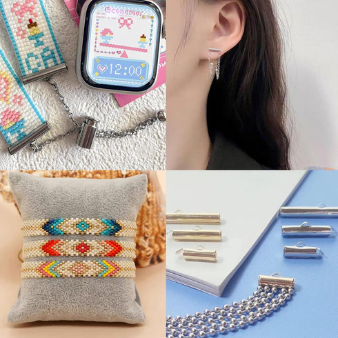 JOJOPLAY All Size Slider Clasp for Beading Slide Tube Cord Ends with Open Jump Rings Lobster Clasp Chain Extender Jewelry Finding Kit Bead Loom En...