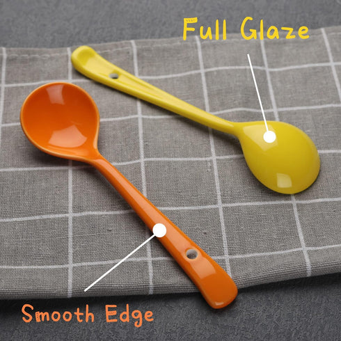 Ceramic Dessert Spoon Long Handle Dinner Spoons Set of 4 Korean Porcelain Spoons for Eating Dessert Appetizers Cereal (Multi-color)...