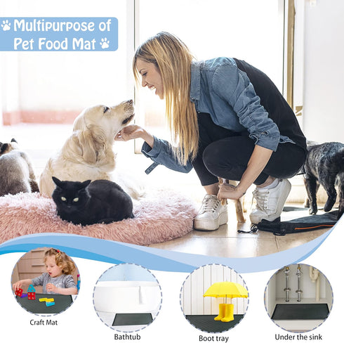 Dog Cat Pet Food Mat for Floor Dog Feeding Bowl Mat for Food and Water Raised Edges Dog Cat Mat for Food and Water Prevent Spill on Floor Waterpro...