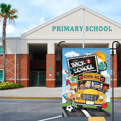 wondever Back to School Garden Flag 12×18 Double Sided Vertical Burlap ABC School Bus Yard Flags for Classroom Decorations Yard Holiday Outdoor Fl...