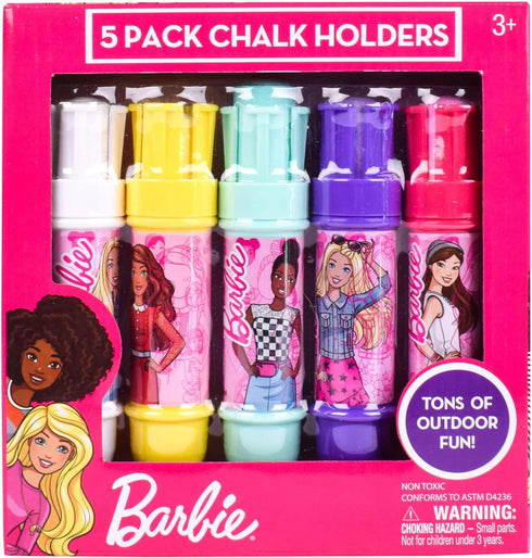 Sunny Days Entertainment Barbie Jumbo Chalk Holders | 5 Chalk Sticks with Holders for Kids | Barbie Outdoor Toys...