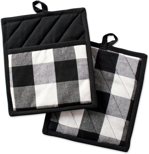 DII Buffalo Check Kitchen Collection, Classic Farmhouse Kitchen Set, Potholder, Black & White, 2 Piece...