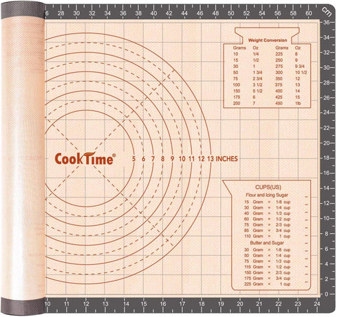 Silicone Pastry Baking Mat Non Stick-Large Rolling Dough with Measurements-Non Slip Pizza,Fondant,Pie,Cake Baking Mat - 26 x 16 Inch By Cook Time...