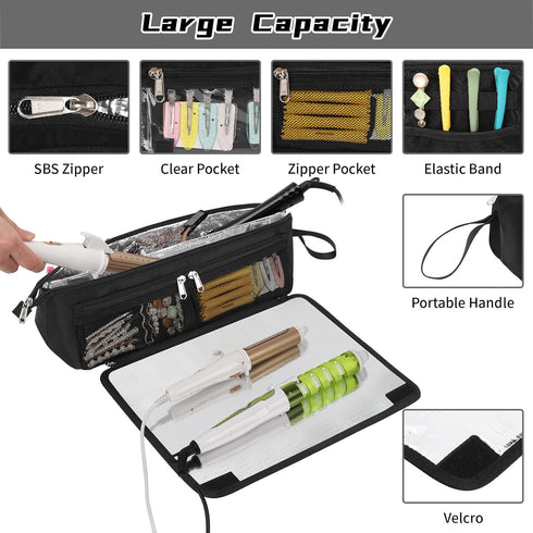 Ethereal 2-in-1 Hair Tools Travel Bag and Tinfoil Heat Resistant Mat for Flat Irons, Straighteners, Curling Iron, and Haircare Accessories, Hot Ha...
