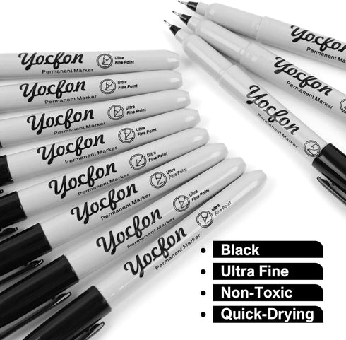 Ultra Fine Point Black Permanent Markers, 24 Pack Ultra Fine Point Black Permanent Marker set, Works on paper, Plastic, Stone, Glass, Metal...