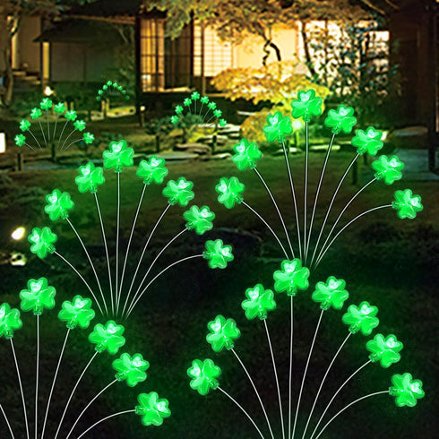 St Patricks Day Outdoor Decorations Solar Shamrocks Lights, 2Pack 16Led Green Lucky Clover Swaying Lights Solar Garden Stake Lights for St Patrick...