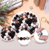 JarThenaAMCS 100Pcs Cow Print Silicone Beads Assorted Brown Black White Round Rubber Beads Keychain Making Kit with Elastic Rope Wood Beads Key Ri...
