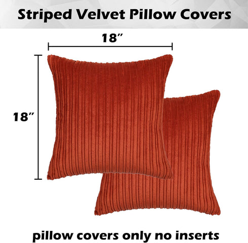 Kevin Textile Set of 2 Fall Pillow Covers Solid Supersoft Corduroy Handmade Decorative Velvet Throw Pillow Cushion Cover for Seasonal Autumn, Burn...