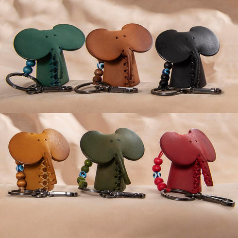 Handmade Leather Elephant Keychain, Hanging Bag Charm for Purse and Backpack | 100% Genuine Leather, Cute Elephant Gifts for Women (Brown)...