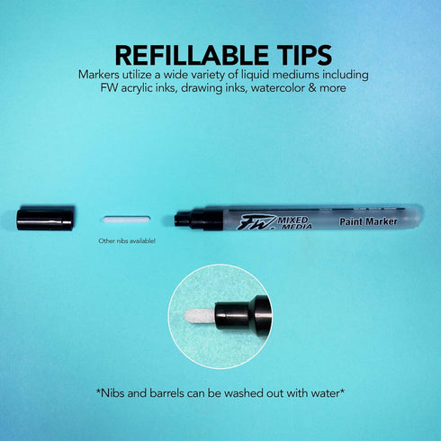 FW Mixed Media Paint Marker Nibs - 12 Replacement Pen Nibs Size 1-2 mm Round Tip for FW Paint Markers - Refillable Paint Pen Nibs for Use with Acr...